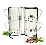 Sendez 4 Kaffeebecher 300ml aus Porzellan mit Metallständer Kaffeetassen Becher Tasse Mug