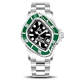 ILLIMITE Herrenuhr Miyota 8215 Japanischer Stil Automatik Mechanische Automatikuhren Wasserdicht Edelstahl Surrealer Stil Pea001, Silber-Grün/Schwarz, Klassisch