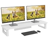 OYRREU Bildschirmerhöhung 2 Monitore, 91x26cm Monitor Erhöhung Schreibtisch Monitorständer Weiß Computer Monitor Stand, Monitor Riser TV PC Bildschirm Computer Ständer