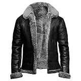 Generisch Lederjacke Mit Fellkragen Herren, Fleecejacke Pu Leder Wasserdicht Winterjacke Große Größen Warme Übergangsjacke Classic Vintage Bomberjacke Reißverschluss Revers Arbeitsjacke Für Outdoor