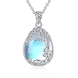 YAFEINI Mondstein Kette für Damen Baum des Lebens Anhänger Halskette 925 Sterling Silber Lebensbaum Halskette Schmuck Geschenke für Mädchen (B-Baum des Lebens Mondstein Kette)
