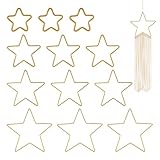 Tikplus 12 Stück Metallring Stern, 5/10/15/20 cm Metallsterne zum Basteln, Metallring Makramee für Weihnachten Kranz, Hochzeit Dekor, Traumfänger, DIY Handwerk Basteln (Gold)