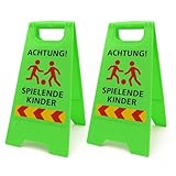 Friendly Fox Achtung spielende Kinder Aufsteller, 2x klappbare Warnaufsteller Vorsicht Kinder Schild mit Reflektorstreifen