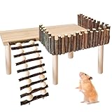 BORDEAG Hamster Kletterplattform, Hamsterplattform, Kletterleiter Holzplattform Klettergerüst Spielplattform Aus Holz Hamster-Plattform Mit Leiter, Zaun, Für Rennmaus Chinchilla