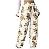Damen Winter Pyjamahose Lang Warm Teddy Fleece Flauschig Elastische Taille Lounge Hose Haushose Thermohose Schlafhose Winterhose Weich Pyjamas Bequeme Schlafanzughose Frauen Casual Herbst Winter