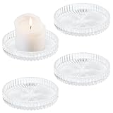 GYSRXS 4 Stück Kerzenständer Glas Rund Transparent Kerzenuntersetzer Kerzenhalter für Geburtstage Partys Abendessen bei Kerzenschein Hochzeiten Tischdekoration
