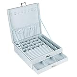 DesignSter 2 Tiers Schmuckschatulle mit Schubladen und Deckel, Multifunktionsschlitz Velvet Jewellery Organizer mit Schloss, Schmuckvitrine für Halskette, Armbänder, Ringe, Ohrringe
