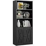 IRONCK Bücherregal mit 2 Türen, Standregal mit 5 Ebenen, Industriestil Bücherschrank, Vitrinenschrank Aufbewahrungsregal für Arbeitszimmer, Büro, Wohnzimmer, Schlafzimmer, Schwarz