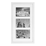 SONGMICS Bilderrahmen für 3 Fotos, Fotorahmen, Fotocollage, Wanddeko, hängend oder stehend, passend für 10 x 15 cm (4 x 6 Zoll) große Bilder, für Familienfotos, Selfies, MDF, Glas, weiß RPF006W01