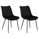 WOLTU® Esszimmerstühle BH209sz-2 2er Set Küchenstuhl Polsterstuhl Wohnzimmerstuhl Sessel mit Rückenlehne, Sitzfläche aus Samt, Metallbeine, Schwarz