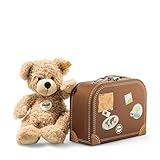 Steiff Kuscheltier Fynn Teddybär im Koffer, Süßes Stofftier mit Kunststoffaugen, Kinder, Jungen & Mädchen, Soft Cuddly Friends, Plüschtier 28 cm, Beige, 111471