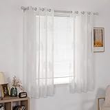 MIULEE Kurz Vorhänge Transparent mit Weiss Blätter Muster, Modern Stickerei Gardinen Ösen Für Kleines Fenster Kurzgardine, 2er Set Schöne Blätter Muster Vorhang Fenster H 145 x B 140