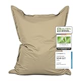 Lumaland Riesen-Sitzsack XXL 140x180 cm | Wasserfestes Indoor & Outdoor Liegekissen mit über 3 Mio. anpassungsfähigen EPS-Perlen | Bean Bag mit waschbarem Bezug & 5 Jahren Garantie [Beige]