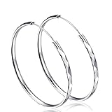 Silber Ohrringe Damen Creolen Durchmesser 50mm Groß Rund Ohrhänger Ohrschmuck Creolen Ohrringe für Frauen Mädchen