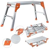 ????????? Arbeitsplattform CF-107A | ? ????? ???????? - Alu Leiter - Klappbar - Bis 150 kg - Arbeitsbühne mit Plattform - Trittleiter - Werkbank - Klappleiter (Silber/Orange)
