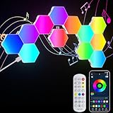 LED Sechseck Gaming Wandleuchte, 12PCS Hexagon RGB LED Panel, Sechseck Waben Gaming Deko Wand Licht, Musik Sync App Steuerung, Hexa Wandbeleuchtung Smart Sechseckige Gamer Room Deko Modular Lampe