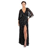 Maya Deluxe Damen Womens Maxi Ladies Sequin Embellished Wrap A-Line Dress for Wedding Guest Bridesmaid Evening Prom Ball Occasion Kleid, Black, 42