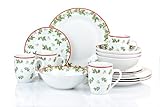 Kombiservice Geschirr HOLLY 16teilig für 4 Personen/Weihnachten - Merry Christmas/klassisches Stechpalmendekor/Porzellan runde Form/Waterside England by Retsch Arzberg