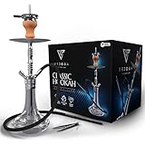 BEJOBA Premium Shisha Set 75cm Wasserpfeifen Set Komplett Premium Hookah mit 2 Anschlüssen+ Edelstahl Kaminaufsatz+ hochwertigem Silikon Schlauch mit Mundstück | (Silber)