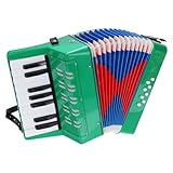 QUARKZMAN Akkordeon 17 Tasten 8 Bassknopf Ziehharmonika Spielzeug Mini Musikinstrument Leicht für Erwachsene Anfänger Bildung, Grün