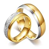 ANAZOZ Edelstahlringe Eheringe, Ringe Breit Herren Bicolor Größe 62 (19.7) Verlobungsring Paar Vergoldet 18k