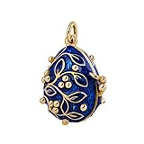 Quiges Frau Faberge-Stil Russisches Ei Anhänger Blumen Marienkäfer Blau Emaille Vergoldet Klassisch Medaillon