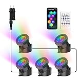 NATPOW Teichbeleuchtung LED Unterwasser, Unterwasserbeleuchtung RGB Unterwasser Teichlicht mit Bluetooth APP Fernbedienung, IP68 wasserdicht, Gartenbeleuchtung für Garten, Patio, Baum(5 in 1)