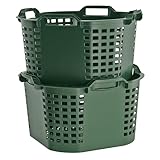 BURI 2x Erntekorb Gartenkorb lebensmittelecht - 50L Kartoffelkorb Obstkorb Laubkorb grün, drehstapelbar, extrem robust