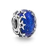 PANDORA Charm Murano-Glas Moments "Sterne" Silber, blau 790015C00
