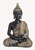G.W. Tolle Buddha-Figur sitzend, Hände im Schoß haltend, 15 cm Höhe in schwarz Gold und rot, Deko-Artikel für Wohnung & Haus, Buddha-Skulptur, Wohnaccessoire Zuhause