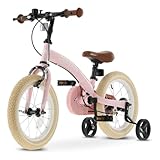 Deryan Luxus Kinderfahrrad 14 Zoll | 3 in 1 Laufrad | Fahrrad mit Verstellbarem Sattel und Lenker | Kinder Fahrrad für Jungen und Mädchen | Rosa