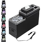 GEARMONSTER Upgrade Mittelkonsole mit 7 Farben LED-Leuchten und USB Aufladestation Kompatibel mit VW T4 T5 T6 T7 T6.1 2003-2019, Acrylplatte Armlehne Aufbewahrungsbox Schwarz Glanz Leder Zubehör