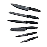 Axer Küchen Messerset Schwarz - Scharfe Küchenmesser - 6-teilig Messer Set Scharf Küche - Kitchen Knife Set - Küchenmesser Schwarz
