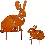 Osterdeko für Draußen ,Gartendeko Osterhase, Gartenstecker Rost Metall Hase Ostern Deko,1 Große Osterhasen 1 Kleiner Hasen Rust Blumenstecker Oster für Garten Deko Outdoor Wetterfest Frühlingsdeko