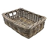 Rattan Aufbewahrungkorb rechteckig shabby grau - 45 x 36 cm - Regalkorb aus Weide geflochten mit Griffen - Holzkorb Weidekorb Rattankorb Holz Deko Korb Bad Regal Schrank Organizer