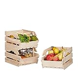 Relaxdays Stapelkisten Holz, 3er Set Stapelbox universal, stabile Lagerkisten zum Stapeln, HxBxT: 20x27,5x38 cm, natur