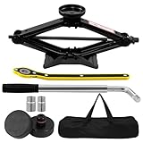 Teodute Kuppelschere Wagenheber Scherenwagenheber 3T (3000kg), Universelle Scherenwagenheber für Auto mit Gummiauflage, mit Lug Schraubenschlüssel Reifen Wechselsatz für Auto SUV MPV