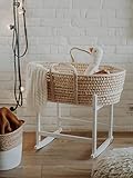 Baby Moseskorb mit Schaukelständer und dreilagiger Matratze - Baby Stubenwagen mit Holzständer - Moseskorb Bettwäsche - Handgemachter Baby-Schlafkorb - Babybett - Babyzimmer