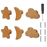 ED-Lumos 6Pcs Schrankknöpfe Mond Stern Wolke Holz Design Schublade Griffe für Haus Küche Schlafzimmer Kleiderschrank