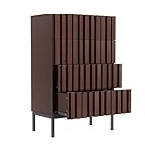 UEV Kommode mit Schublanden, 60 x 34,5 x 92cm, Schrank mit 4 Schubladen, Schmal Kommode,Aufbewahrungskommode,Schrank für Wohnzimmer,Schlafzimmer,Flur(Braun)