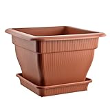 BURI XL Pflanzkübel Blumentopf 48x48x35cm mit Wasserspeicher und Untersetzer - 33 Liter Pflanztopf gegen Staunässe Terrakotta UV-stabil, frostsicher, robust
