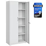 SONGMICS Aktenschrank, Mehrzweckschrank, Stahl-Aufbewahrungsschrank, 5 Ebenen, Doppeltüren, Schloss, Werkzeugschrank, verstellbare Ablagen, Garage, Büro, Wohnzimmer, grau OMC015G01