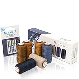 Lialina Jeansgarn für Nähmaschine [6 STK] - Nähte wie im Original - Jeans Nähgarn Set extra stark Nr. 36 - Jeansfaden für Nähmaschine inkl. 5 Jeansnadeln - 100% Polyester