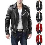 Jamicy Lederjacke Herren Herbst Jacket Dünne Langarm Motorradjacke Freizeit Fashion Bikerjacke mit Reißverschluss Bomberjacken Klassische Fliegerjacke Leder Herrenjacke Sale Schwarz M