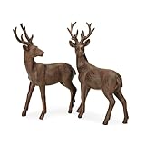 Loberon Hirsch 2er Set Cagny, handbemalt, naturnahe Skulptur, Weihnachtsfiguren, Weihnachtsdekoration, Weihnachten, Polyresin, antikbraun