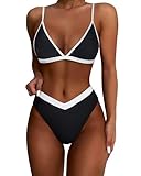 DOULAFASS V-förmige Taille Bikini Damen Set Hoher Schnitt Triangel Bikini 2tlg Bademoden