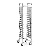 Royal Catering - Tablettwagen Abräumwagen (16 GN Einschübe, 80 mm Auflagenabstand, GN 1/1, 1/2, Feststellbremse, Edelstahl) Silber