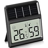 Solar Thermometer Hygrometer Innen, Betrieben durch Raumlicht Digitales Raumthermometer, Funktioniert nur bei lichteinwirkung - Schwarz 1er-Pack