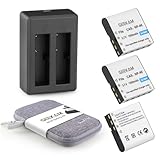 GeeKam CAS. NP-40 Akku, 3 x 1500mAh Akkus mit Ladegerät NP 40 für Videokamera, Vlogging Kamera, Digital Camcorder Kompatibel mit Casio NP-40, Kodak LB-060, GE GB-60 (Nicht für Fuji Rollei NP40)