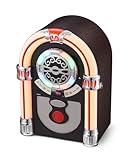 Retro Jukebox Musikbox mit CD-Spieler | Nostalgie 50er Jahre Design | Bluetooth 5.0, FM-Radio, AUX-IN | 16W Stereo-Lautsprecher & Farbwechsel-LED | Vintage Holzoptik für Zuhause, Schlafzimmer & Büro